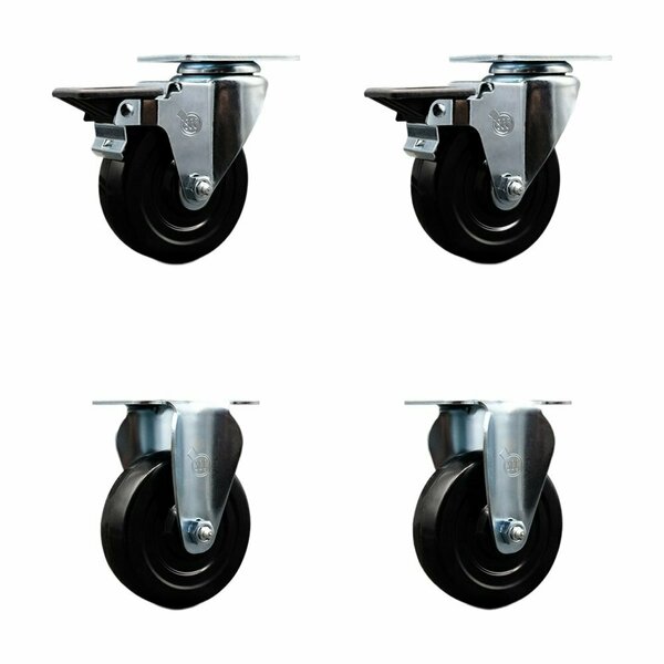 Service Caster 4'' Hard Rubber Wheel Swivel Top Plate Caster Set with 2 Posi Brakes 2 Rigid, 4PK SCC-20S414-HRS-PLB-2-R-2